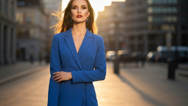 Kobieta w stylizacji w kolorze kobaltowym